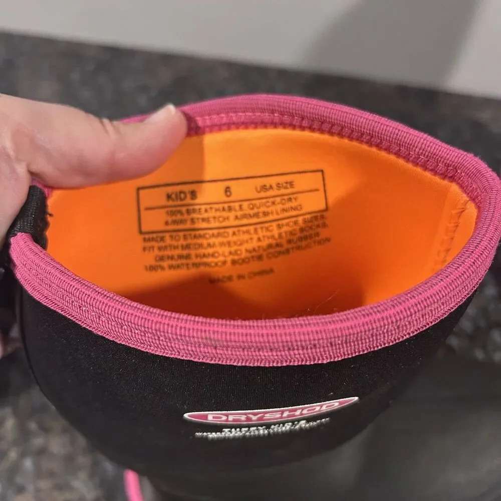 Dryshod Tuffy Kid's Waterproof Sport Boots Black/Pink (TUF-KD-PN-Y) Sz 6 EUC